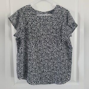 Adrianna Papell Black and White Floral Blouse Top